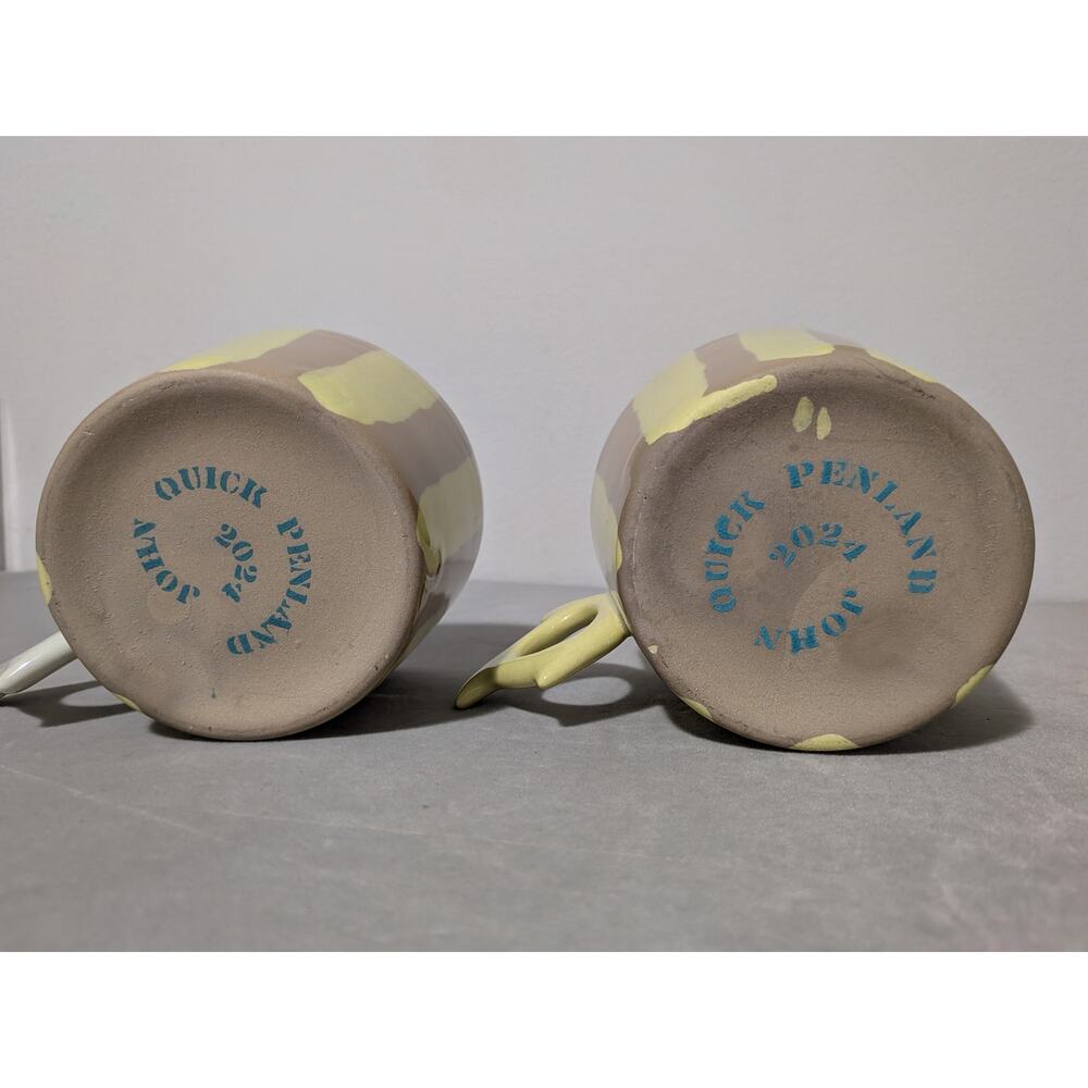 John Quick Penland 2024 Brown & Green Striped Unique Art Pottery Mugs Set Of 2 - Picture 15 of 15